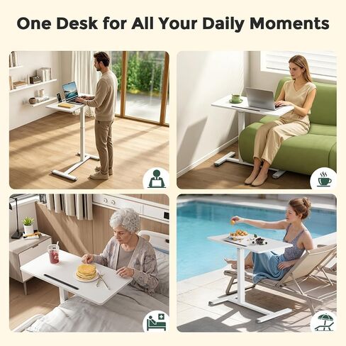 32 Inch Height Adjustable Rolling Standing Desk Gas Spring Sit Stand Mobile Workstation Hidden Casters Portable Laptop Bedside Table for Home Office School Medical Use in Saudi Arabia
