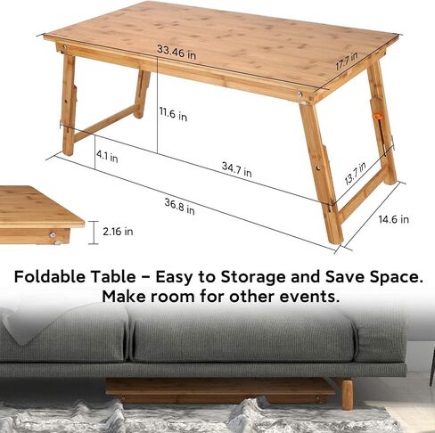 33.5 x 17.7 Inch Bamboo Foldable Floor Desk Adjustable Height Laptop Tray with Secure Metal Leg Locks No Assembly Multipurpose Portable Study Dinner TV Tray for Adults in Saudi Arabia