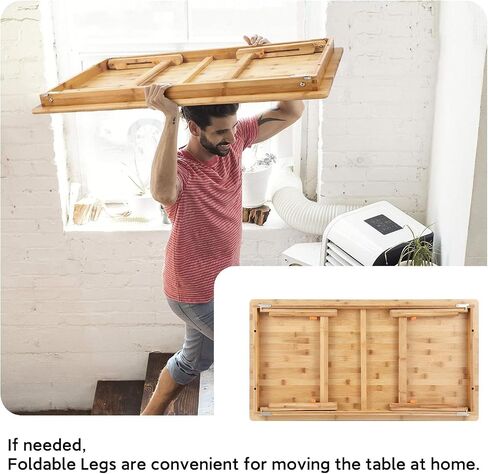 33.5 x 17.7 Inch Bamboo Foldable Floor Desk Adjustable Height Laptop Tray with Secure Metal Leg Locks No Assembly Multipurpose Portable Study Dinner TV Tray for Adults in Saudi Arabia