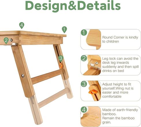 33.5 x 17.7 Inch Bamboo Foldable Floor Desk Adjustable Height Laptop Tray with Secure Metal Leg Locks No Assembly Multipurpose Portable Study Dinner TV Tray for Adults in Saudi Arabia
