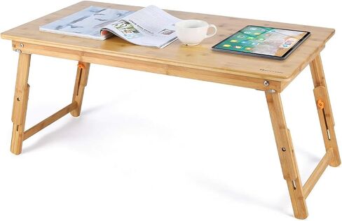 33.5 x 17.7 Inch Bamboo Foldable Floor Desk Adjustable Height Laptop Tray with Secure Metal Leg Locks No Assembly Multipurpose Portable Study Dinner TV Tray for Adults in Saudi Arabia