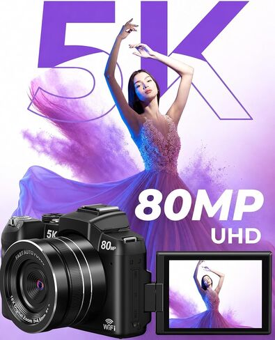 كاميرات للتصوير الفوتوغرافي كاميرا رقمية 5K WiFi 80MP UHD ضبط تلقائي للصورة تسجيل الدخول in Kuwait
