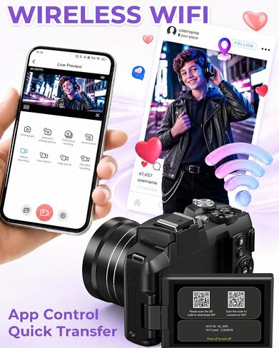 كاميرات للتصوير الفوتوغرافي كاميرا رقمية 5K WiFi 80MP UHD ضبط تلقائي للصورة تسجيل الدخول in Kuwait