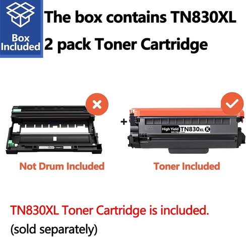 استبدال خرطوشة الحبر TN830XL ​​المتوافقة مع FiveColor&Co لخراطيش الحبر Brother TN830 TN-830 XL مع حبر الطابعة DCP-L2640DW HL-L2460DW HL-L2480DW HL-L2400D HL-L2405W (عبوتان باللون الأسود) in Kuwait
