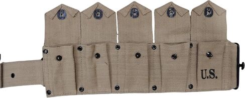 WWII U.S. Army M1923 M1 Garand Rifle Cartridge Springfield Adjustable Canvas Ammo Bandolie Belt with 10 Pocket - Khaki in Saudi Arabia