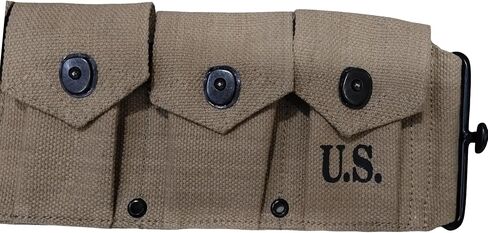 WWII U.S. Army M1923 M1 Garand Rifle Cartridge Springfield Adjustable Canvas Ammo Bandolie Belt with 10 Pocket - Khaki in Saudi Arabia