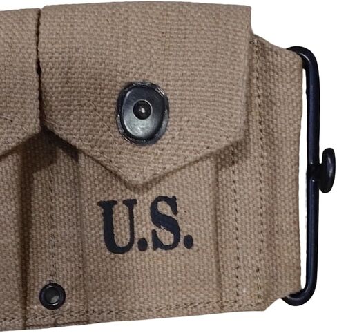 WWII U.S. Army M1923 M1 Garand Rifle Cartridge Springfield Adjustable Canvas Ammo Bandolie Belt with 10 Pocket - Khaki in Saudi Arabia