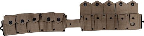 WWII U.S. Army M1923 M1 Garand Rifle Cartridge Springfield Adjustable Canvas Ammo Bandolie Belt with 10 Pocket - Khaki in Saudi Arabia