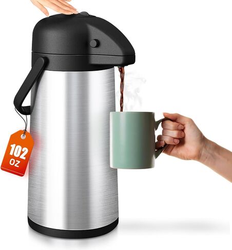 Esemoil Coffee Carafe for Keeping Hot, 102oz/3L Large Capacity Airpot Coffee Dispenser with Pump, Insulated Stainless Steel Thermal for Hot/Cold Water Liquid Tea Chocolate for Hot Cocoa for Parties in Kuwait