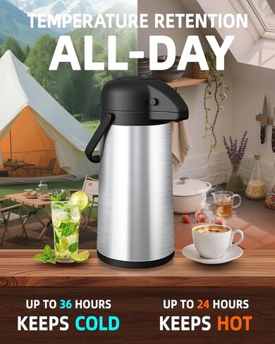 Esemoil Coffee Carafe for Keeping Hot, 102oz/3L Large Capacity Airpot Coffee Dispenser with Pump, Insulated Stainless Steel Thermal for Hot/Cold Water Liquid Tea Chocolate for Hot Cocoa for Parties in Kuwait