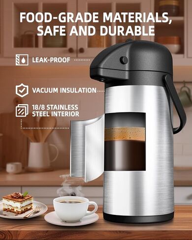 Esemoil Coffee Carafe for Keeping Hot, 102oz/3L Large Capacity Airpot Coffee Dispenser with Pump, Insulated Stainless Steel Thermal for Hot/Cold Water Liquid Tea Chocolate for Hot Cocoa for Parties in Kuwait