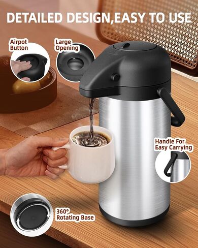 Esemoil Coffee Carafe for Keeping Hot, 102oz/3L Large Capacity Airpot Coffee Dispenser with Pump, Insulated Stainless Steel Thermal for Hot/Cold Water Liquid Tea Chocolate for Hot Cocoa for Parties in Kuwait