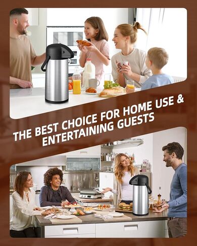 Esemoil Coffee Carafe for Keeping Hot, 102oz/3L Large Capacity Airpot Coffee Dispenser with Pump, Insulated Stainless Steel Thermal for Hot/Cold Water Liquid Tea Chocolate for Hot Cocoa for Parties in Kuwait