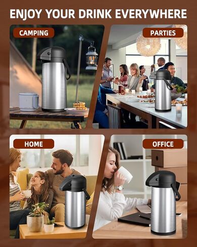 Esemoil Coffee Carafe for Keeping Hot, 102oz/3L Large Capacity Airpot Coffee Dispenser with Pump, Insulated Stainless Steel Thermal for Hot/Cold Water Liquid Tea Chocolate for Hot Cocoa for Parties in Kuwait