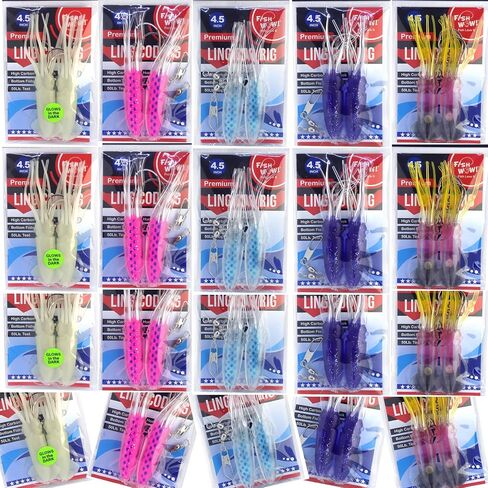 20pks 5-Color 4.5" Fishing Ling Cod Rig Twin Bulb Squids Rockfish Bait lingcod rockcod Rigged Soft Lure in Saudi Arabia
