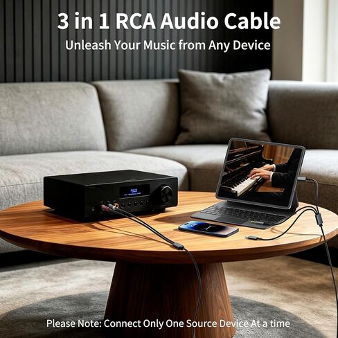Lightning to RCA Cable, 3 in 1 USB C/Lighting/3.5m to 2 RCA Audio Cable in Saudi Arabia