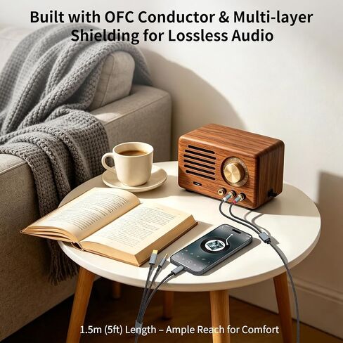Lightning to RCA Cable, 3 in 1 USB C/Lighting/3.5m to 2 RCA Audio Cable in Saudi Arabia