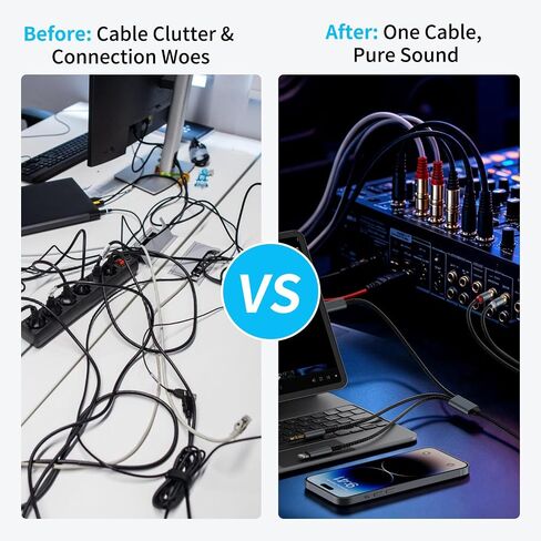 Lightning to RCA Cable, 3 in 1 USB C/Lighting/3.5m to 2 RCA Audio Cable in Saudi Arabia