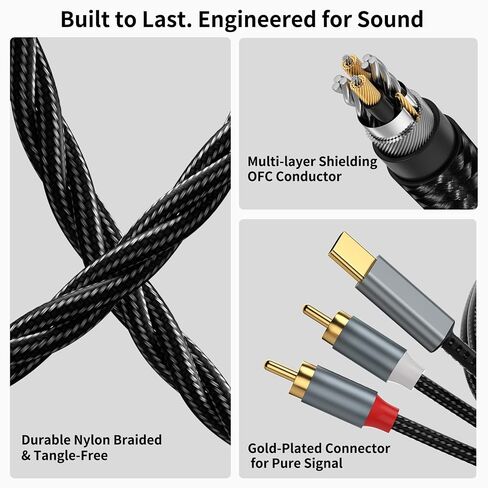 Lightning to RCA Cable, 3 in 1 USB C/Lighting/3.5m to 2 RCA Audio Cable in Saudi Arabia