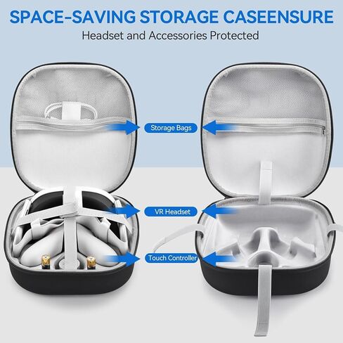 M eta Q uest 3/3S case Large capacity accessory storage bag, compatible with battery headband and controller VR helmet and controller accessories, hard shell portable travel protective case in Kuwait