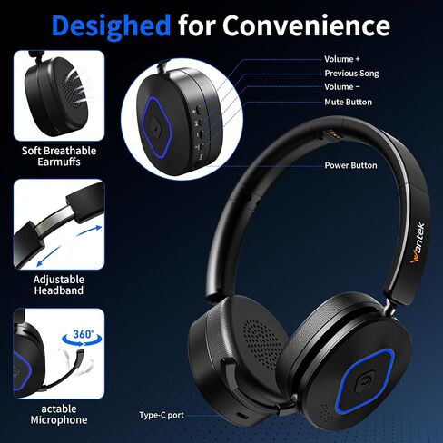 Wantek Wireless Headset with Mic for Work, Bluetooth Headset for Computer in Kuwait