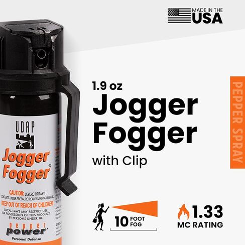 UDAP 3C Pepper Power Jogger Fogger Pepper Spray مع مشبك للنساء والرجال والعدائين وراكبي الدراجات، دفاع ذاتي مضغوط ساخن OC، نمط انفجار قوي، حاجز ضباب 10 أقدام، 1.9 أونصة in Kuwait