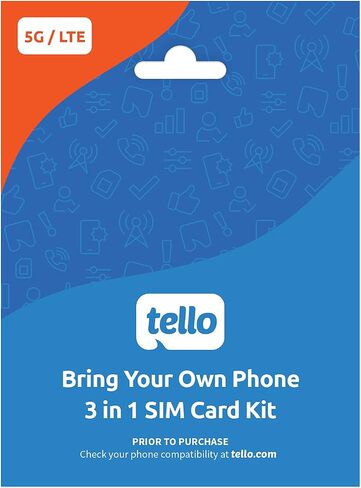 Tello Mobile - US Prepaid SIM Card (3 in 1) | Bring Your Own Phone Kit | Phone Plans Starting at $5/mo up to $25/mo | Nation-Wide 4G LTE/5G Coverage in Saudi Arabia