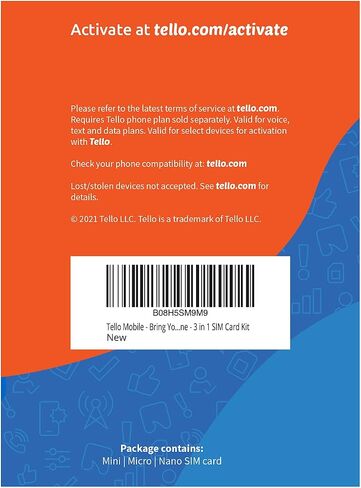 Tello Mobile - US Prepaid SIM Card (3 in 1) | Bring Your Own Phone Kit | Phone Plans Starting at $5/mo up to $25/mo | Nation-Wide 4G LTE/5G Coverage in Saudi Arabia
