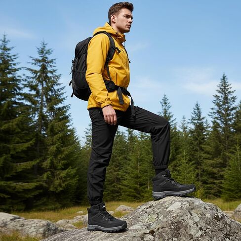HARENCE Men's Waterproof Hiking Boots: Lightweight Non-Slip Mid Ankle Outdoor Shoes - All Day Comfort for Trekking & Trail Walking Black Size 13 in Kuwait
