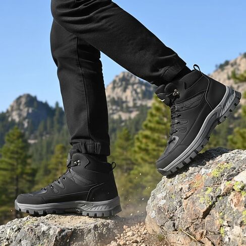 HARENCE Men's Waterproof Hiking Boots: Lightweight Non-Slip Mid Ankle Outdoor Shoes - All Day Comfort for Trekking & Trail Walking Black Size 13 in Kuwait