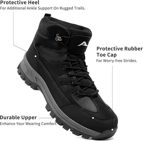 HARENCE Men's Waterproof Hiking Boots: Lightweight Non-Slip Mid Ankle Outdoor Shoes - All Day Comfort for Trekking & Trail Walking Black Size 13 in Kuwait