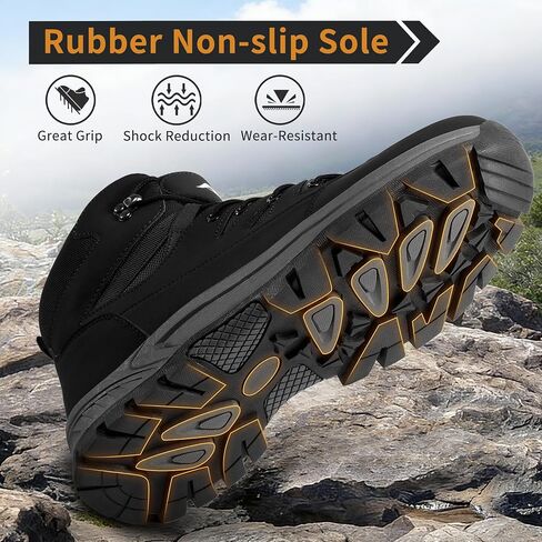 HARENCE Men's Waterproof Hiking Boots: Lightweight Non-Slip Mid Ankle Outdoor Shoes - All Day Comfort for Trekking & Trail Walking Black Size 13 in Kuwait