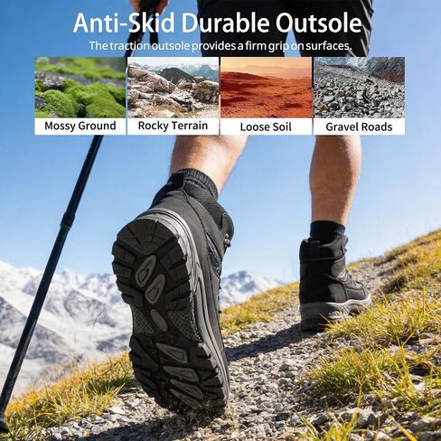 HARENCE Men's Waterproof Hiking Boots: Lightweight Non-Slip Mid Ankle Outdoor Shoes - All Day Comfort for Trekking & Trail Walking Black Size 13 in Kuwait