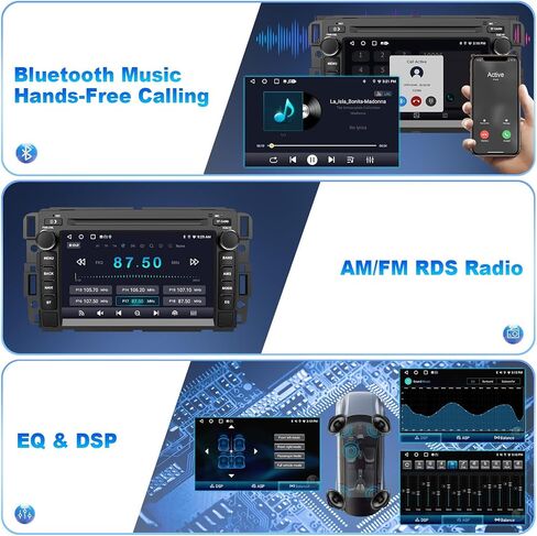 ستيريو راديو السيارة Android 14 لسيارة Chevy Silverado/GMC Sierra/Buick/Chevrolet، تطبيق Carplay Andriod Auto 7 بوصة 1280*720 QLED IPS وحدة رأس تعمل باللمس مع GPS Navi BT WiFi/4G LTE SWC 6GB RAM 128GB ROM in Kuwait