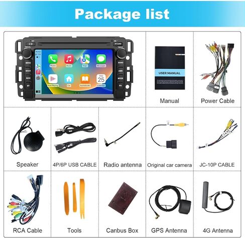 ستيريو راديو السيارة Android 14 لسيارة Chevy Silverado/GMC Sierra/Buick/Chevrolet، تطبيق Carplay Andriod Auto 7 بوصة 1280*720 QLED IPS وحدة رأس تعمل باللمس مع GPS Navi BT WiFi/4G LTE SWC 6GB RAM 128GB ROM in Kuwait