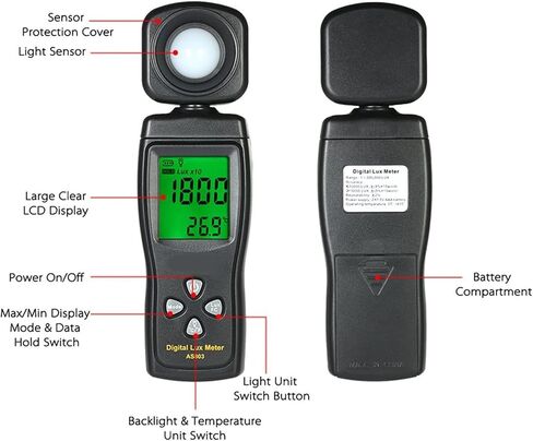Light Meter Light Meter 0~200000lux Range Light Meter Pocket Design Light Meter Lux/Fc Light Meter Tester Environmental Test Gray Handheld Solar Power Tester in Saudi Arabia
