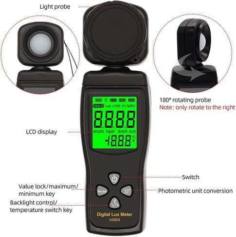 Light Meter Light Meter 0~200000lux Range Light Meter Pocket Design Light Meter Lux/Fc Light Meter Tester Environmental Test Gray Handheld Solar Power Tester in Saudi Arabia