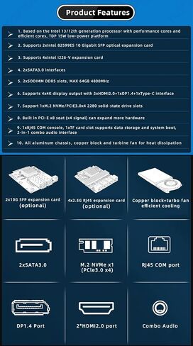 Firewall Appliance Mini PC, Intel Pentium 8505 Quad Core 10G*2 4xIntel I226 2.5G Ethernet VPN Soft Routing,2*USB3.2 1*TF Slot 2*SATA 1*M.2 NVMe x4 8/16/32/64GB DDR5 M.2 Nvme (NO RAM NO SSD) in Kuwait