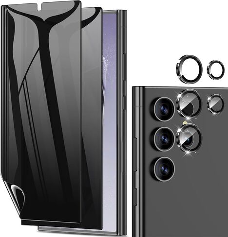 LYWHL 2+2 Pack for Samsung Galaxy S20 Ultra Privacy Screen Protector, Anti-Spy Black Full Adhesive Flexible Film + Camera Lens Glass Protector for Galaxy S20 Ultra in Saudi Arabia
