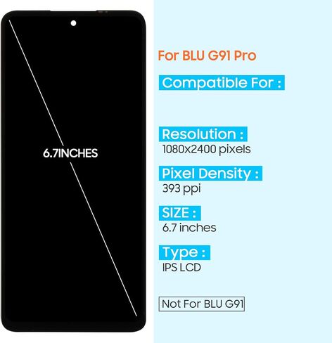 for BLU G91 Pro Screen Replacement for BLU G91 Pro LCD Display Touch Screen Replacement for BLU G91 Pro G0530WW LCD Digitizer Glass Full Assembly with Repair Tools (Black, 6.7") in Saudi Arabia