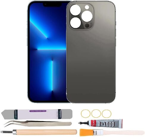 Back Cover Glass Replacement Compatible with iPhone 13 Pro Max 6.7 inches with Repair Tool Kits (Black) in Saudi Arabia