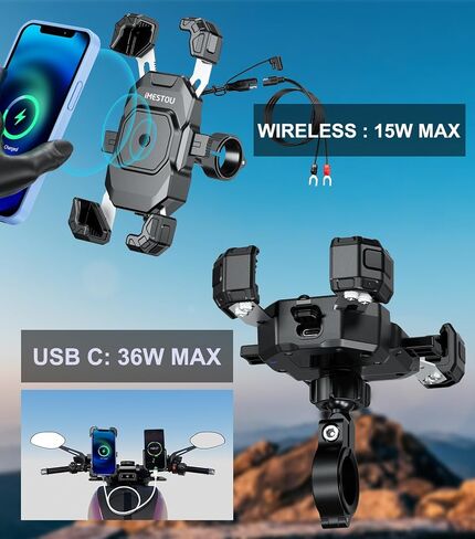 iMESTOU Motorcycle Wireless USB C Charger Phone Mount in Kuwait