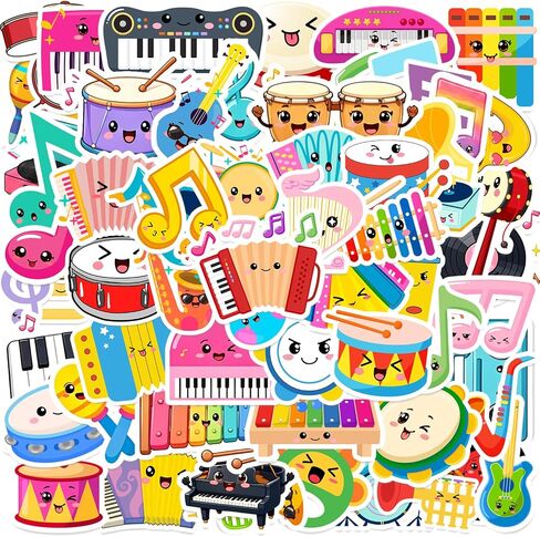 120PCS Cute Music Stickers Music Party Favors Birthday Party Decorations Vinyl Waterproof Stickers for Water Bottle Laptop Luggage Helmet in Kuwait