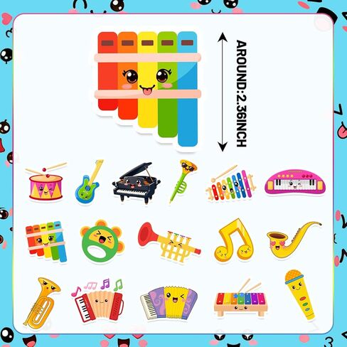 120PCS Cute Music Stickers Music Party Favors Birthday Party Decorations Vinyl Waterproof Stickers for Water Bottle Laptop Luggage Helmet in Kuwait