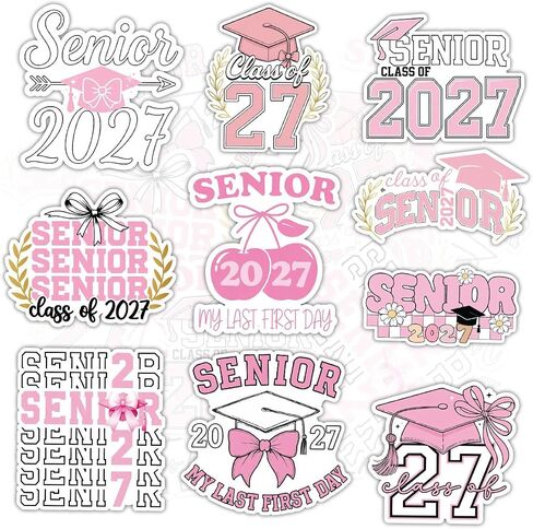 10PCS Class of 2027 Senior Graduation Stickers, Cute Vinyl Decals for Laptop, Bottle, Car, Phone, Notebook, Gift for High School & College Seniors, Graduates, Students, Friends (A 2027 Senior Pink) in Kuwait