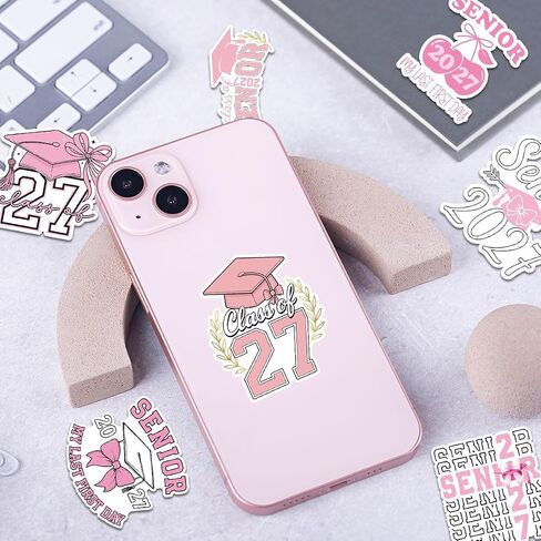 10PCS Class of 2027 Senior Graduation Stickers, Cute Vinyl Decals for Laptop, Bottle, Car, Phone, Notebook, Gift for High School & College Seniors, Graduates, Students, Friends (A 2027 Senior Pink) in Kuwait