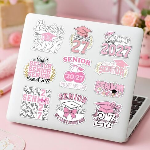 10PCS Class of 2027 Senior Graduation Stickers, Cute Vinyl Decals for Laptop, Bottle, Car, Phone, Notebook, Gift for High School & College Seniors, Graduates, Students, Friends (A 2027 Senior Pink) in Kuwait