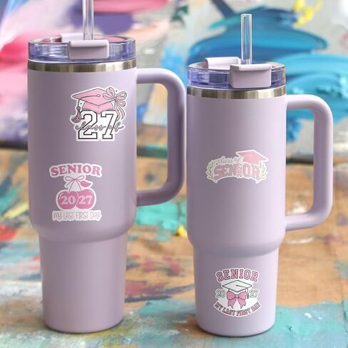 10PCS Class of 2027 Senior Graduation Stickers, Cute Vinyl Decals for Laptop, Bottle, Car, Phone, Notebook, Gift for High School & College Seniors, Graduates, Students, Friends (A 2027 Senior Pink) in Kuwait