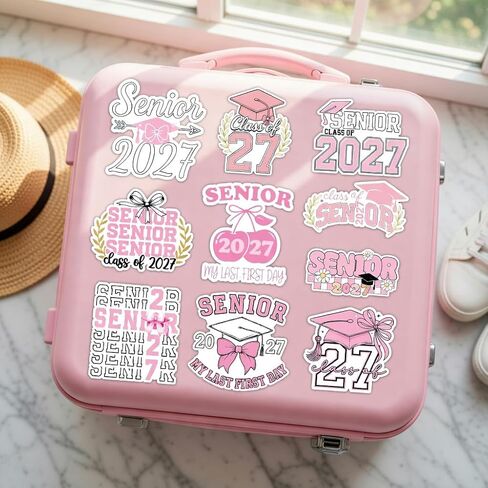 10PCS Class of 2027 Senior Graduation Stickers, Cute Vinyl Decals for Laptop, Bottle, Car, Phone, Notebook, Gift for High School & College Seniors, Graduates, Students, Friends (A 2027 Senior Pink) in Kuwait