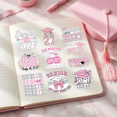 10PCS Class of 2027 Senior Graduation Stickers, Cute Vinyl Decals for Laptop, Bottle, Car, Phone, Notebook, Gift for High School & College Seniors, Graduates, Students, Friends (A 2027 Senior Pink) in Kuwait